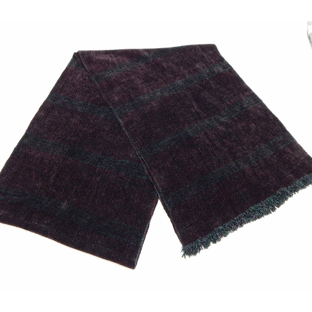 Frittelli & Lockwood Chenille Striped Maroon Blue Scarf 66x12 Inch Fringe Unisex